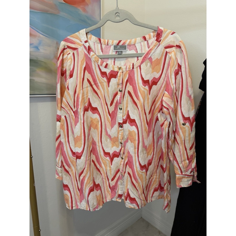 JM Collection Women's 3/4 Sleeve Shirt Size 0X Pink